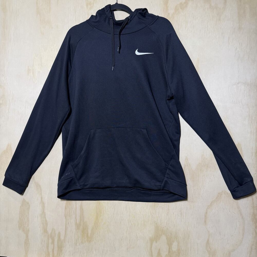 Nike Dri-Fit Hoodie Sweatshirt Black‎ Pullover Athletic Training Men’s L